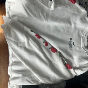 Hollister Red and White Sweatshirt Soft Crew Neck